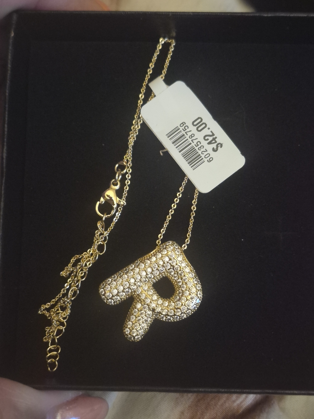Gold Crystal Pavé 'R' Initial Pendant Necklace - Women's Jewelry